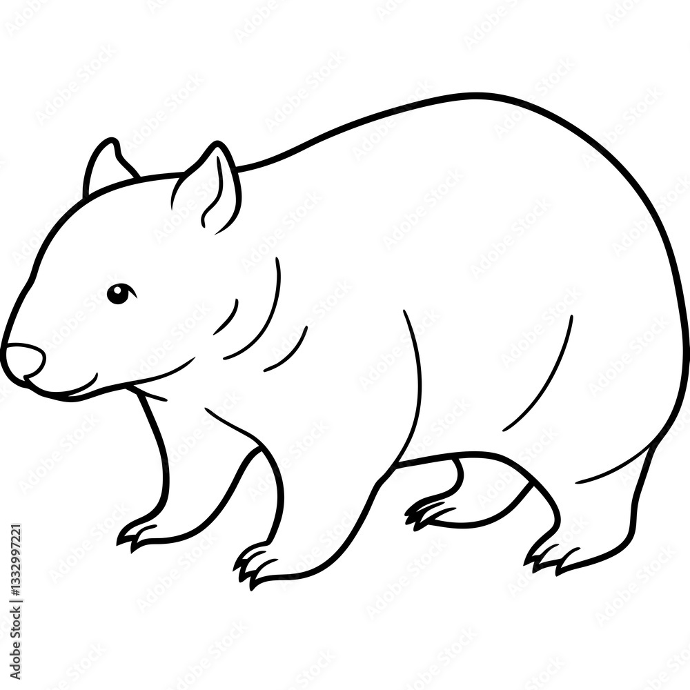 Obraz premium a cute illustration of a wombat standing, outlined in black on a blank background