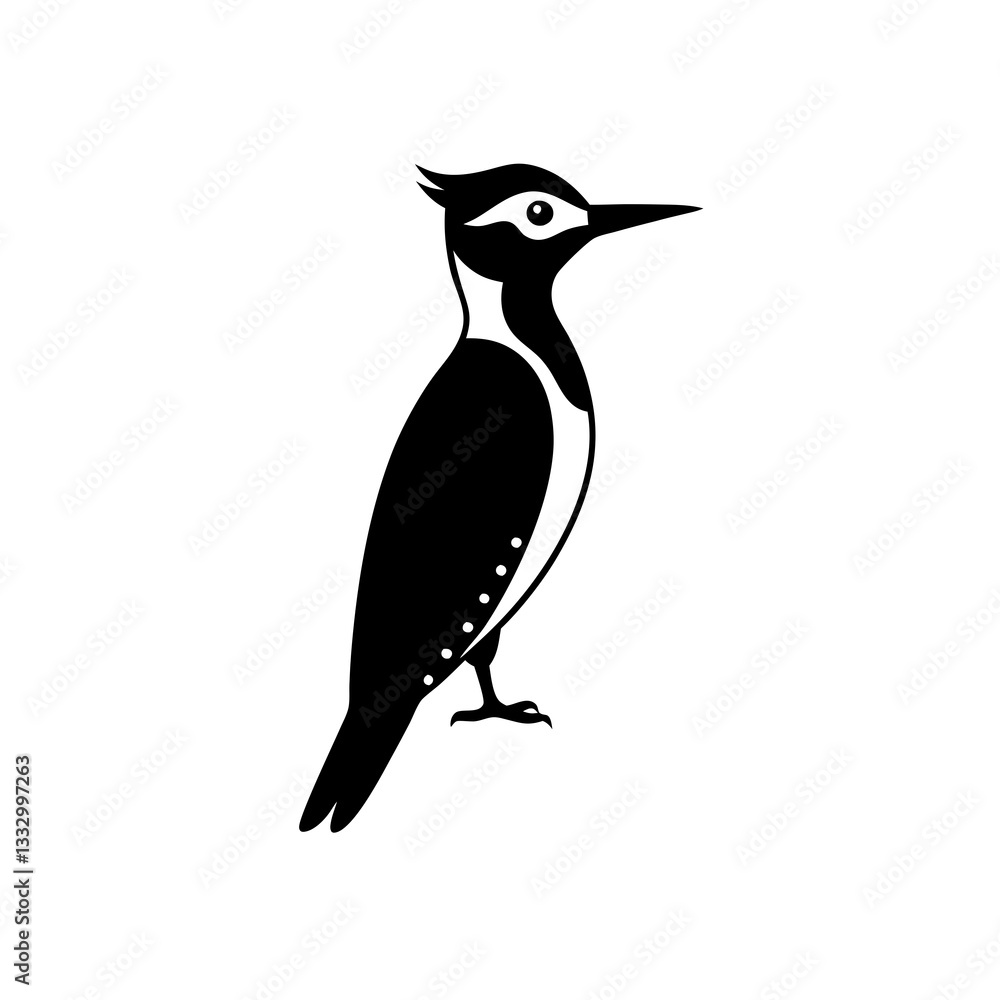 Obraz premium a black and white vector illustration of a woodpecker. The bird is shown in a side profile