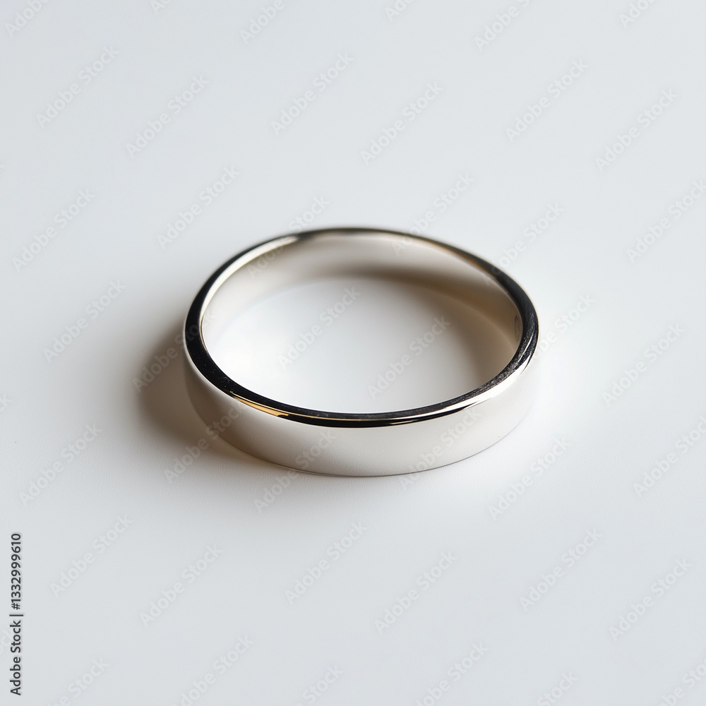 Silver ring with polished edge, elegantly lying flat on soft background to highlight refined luxury Silver ring with polished edge, elegantly lying flat on soft background to highlight refined luxury