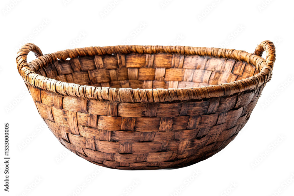 Empty wicker basket, rustic woven design for product display , cut out transparent Empty wicker basket, rustic woven design for product display , cut out transparent