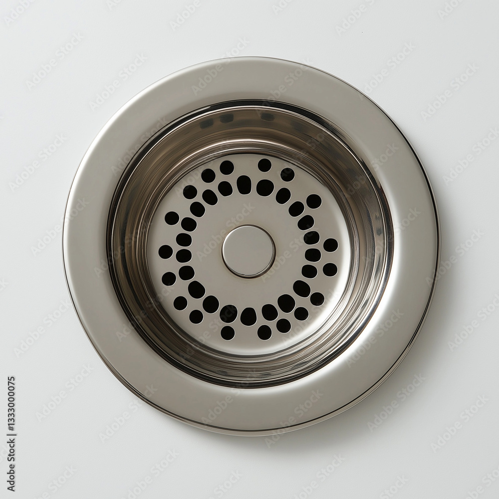 A round, silver-colored water drain with a smooth finish that epitomizes modern design and pristine functionality A round, silver-colored water drain with a smooth finish that epitomizes modern design and pristine functionality