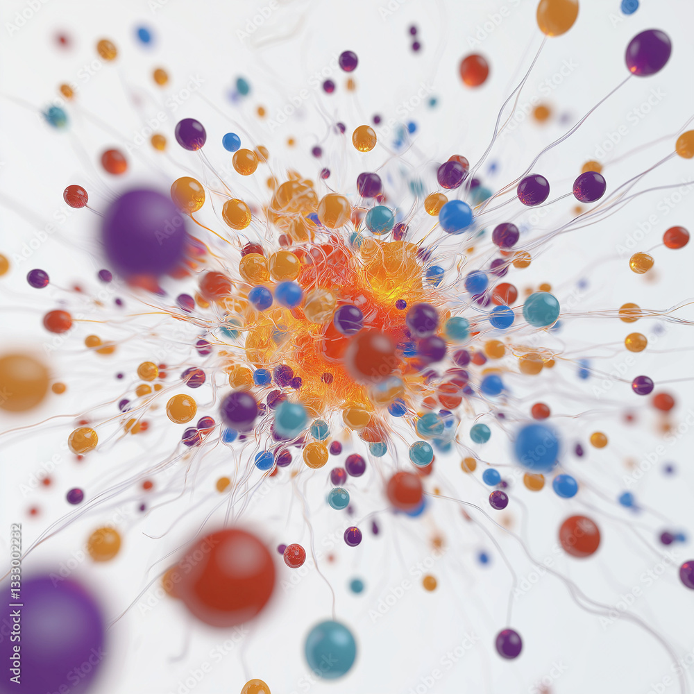 Fototapeta premium A dynamic 3D animation of atoms splitting in nuclear fission visualizes powerful energy and cutting-edge science.