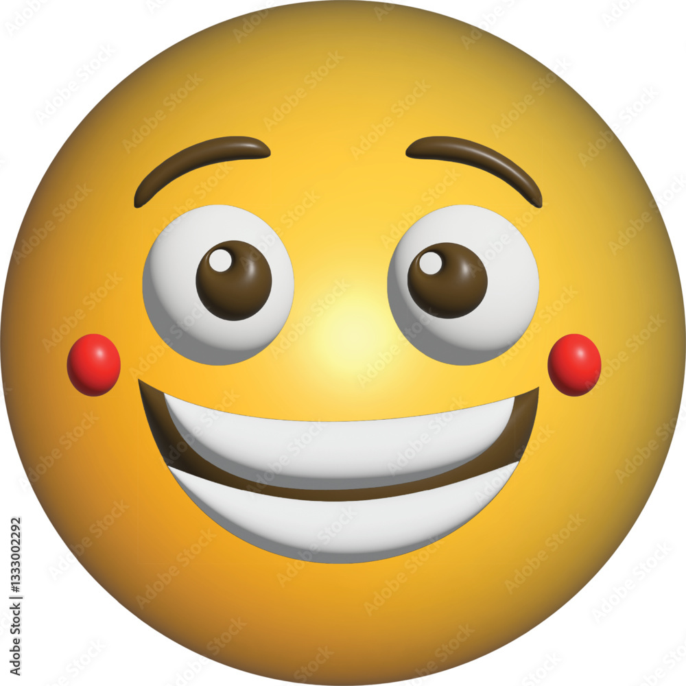 Fototapeta premium Happy yellow emoji with a big smile and blush