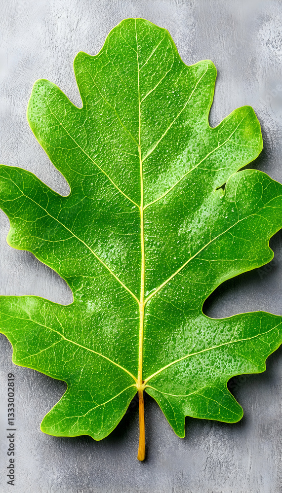 Fototapeta premium Close-up fig leaf on gray surface. Possible use Nature photography