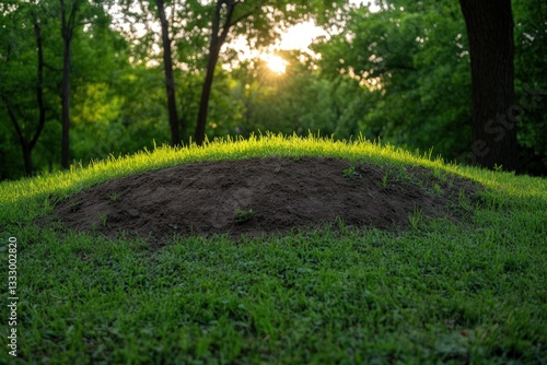 A grassy hill bathed in golden sunlight
