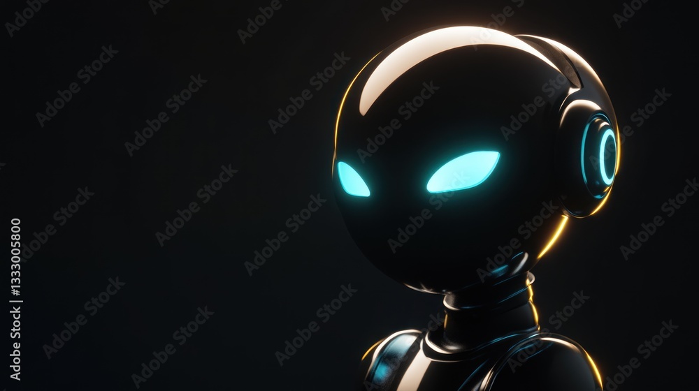 Glowing Robot Head, Dark Background, AI Concept Glowing Robot Head, Dark Background, AI Concept