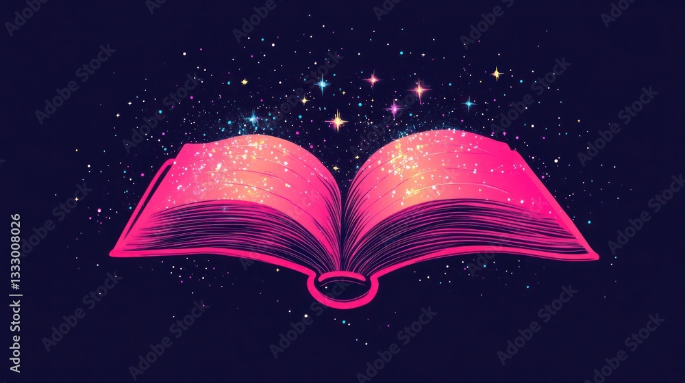 Naklejka premium Magic Book Opens in Cosmic Night