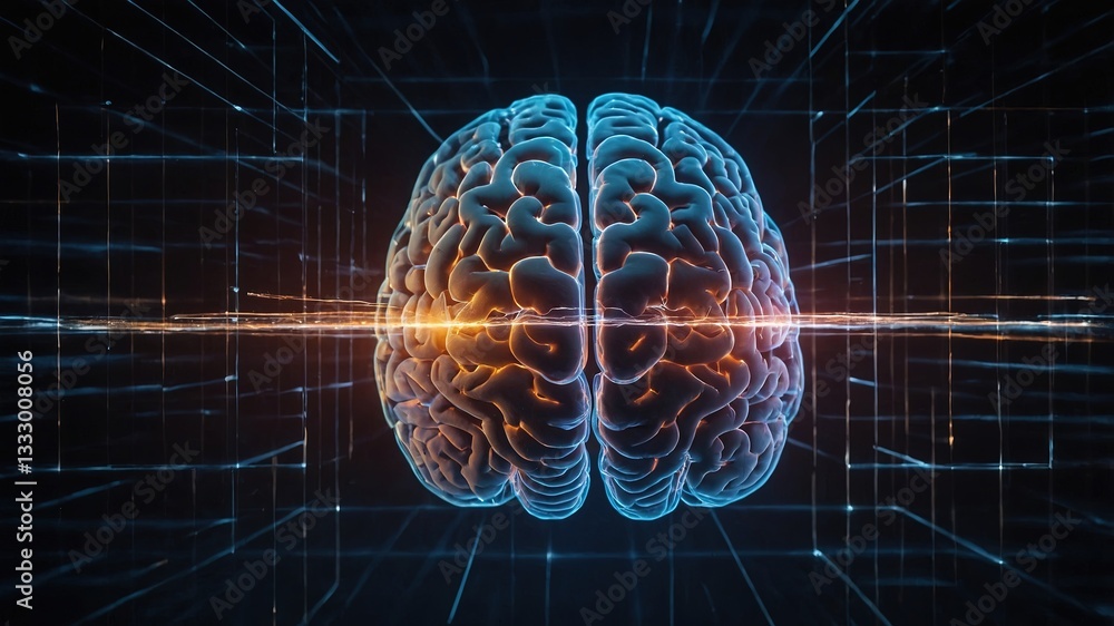 Futurismo y tecnología en una ilustración de un cerebro artificial con luces y circuitos Futurismo y tecnología en una ilustración de un cerebro artificial con luces y circuitos