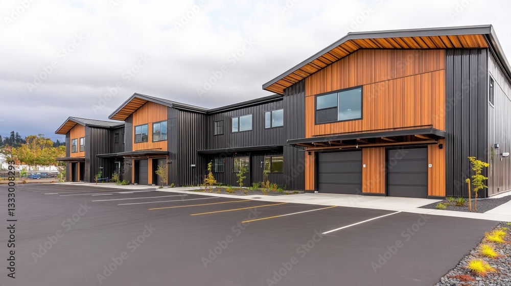 Modern multi-unit residential buildings showcasing sleek architecture and landscaped surroundings Modern multi-unit residential buildings showcasing sleek architecture and landscaped surroundings