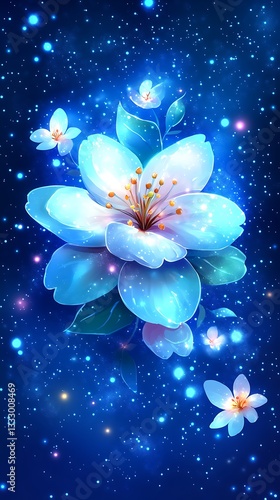 Glowing Blue Flower for Cosmic Background.