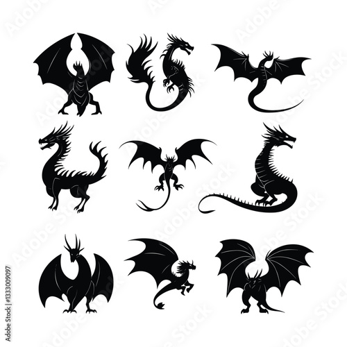 Black and White Dragon Silhouettes Collection