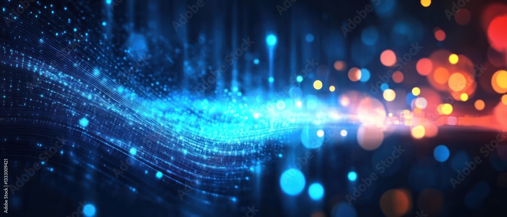 Fototapeta premium Vibrant Abstract Light Waves with Bokeh Effects