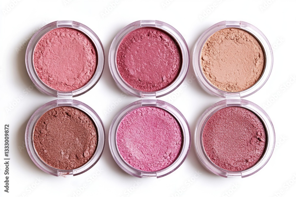Blush compact palettes in various shades. Different shades of blush powder in individual compact containers Blush compact palettes in various shades. Different shades of blush powder in individual compact containers