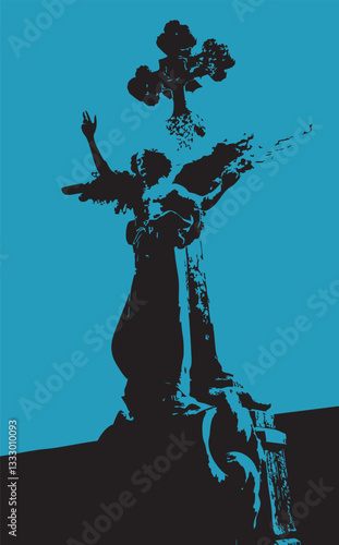  Angel and crucifix statue graphic