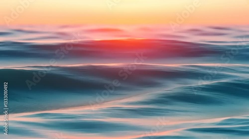 Serene sunset over gentle ocean waves, reflecting warm hues with a tranquil atmosphere