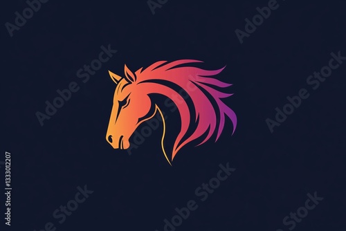 A sleek 2D logo featuring a stylized horse head, designed with a clean background for high visibility photo
