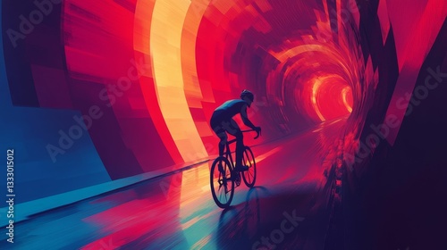 Wallpaper Mural Cyclist speeds through a colorful geometric tunnel. Torontodigital.ca