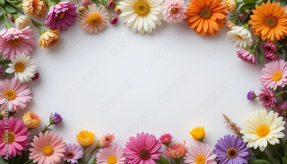 Flowers on pastel white background with blank copy and text for Valentine's Day, Easter, Birthday, Women's Day, Mother's Day. Flat layout, beautiful composition Flowers on pastel white background with blank copy and text for Valentine's Day, Easter, Birthday, Women's Day, Mother's Day. Flat layout, beautiful composition