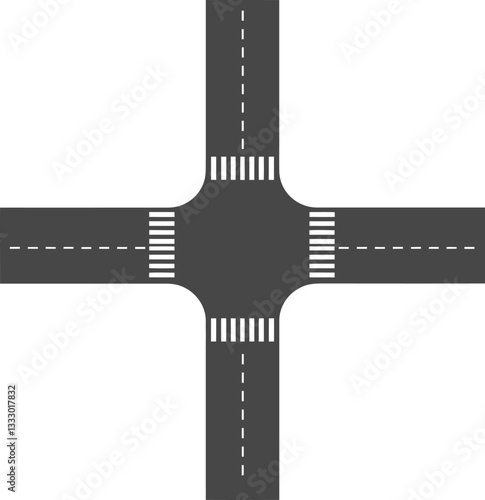 Circular intersection design with clear lanes and traffic markings in a flat style for urban planning vector art