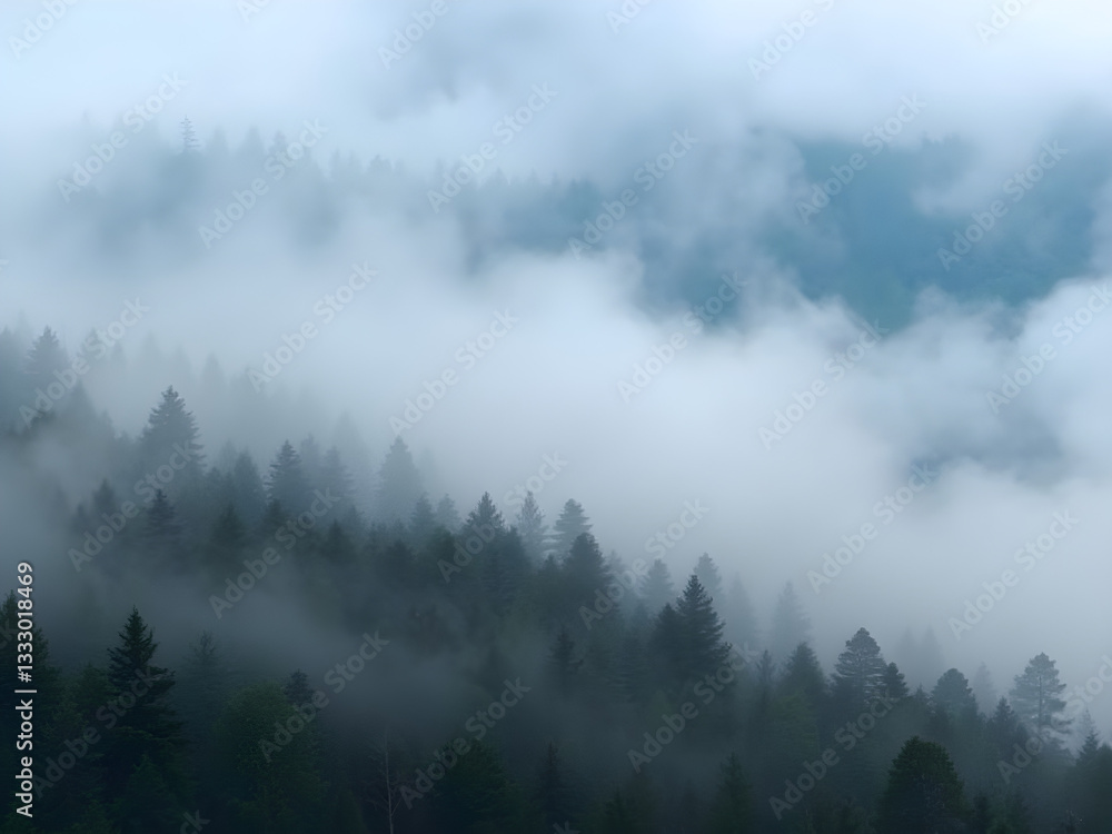 Serene and peaceful, a nature-inspired background with a misty forest Serene and peaceful, a nature-inspired background with a misty forest