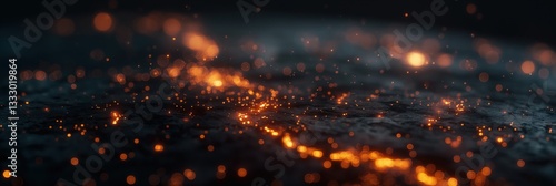 An abstract and artistic view of shimmering particles on a dark surface, creating a mesmerizing visual effect that evokes feelings of wonder and imagination.