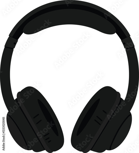 Black wireless headphones in a minimalist design showcasing sleek curves and simple aesthetics, perfect for music lovers, vector art
