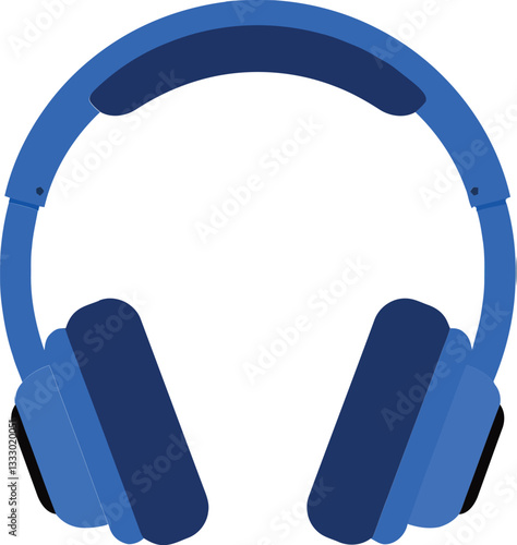 Blue headphones designed in a minimal style showcasing a sleek and modern look, emphasizing sound quality in vibrant vector art