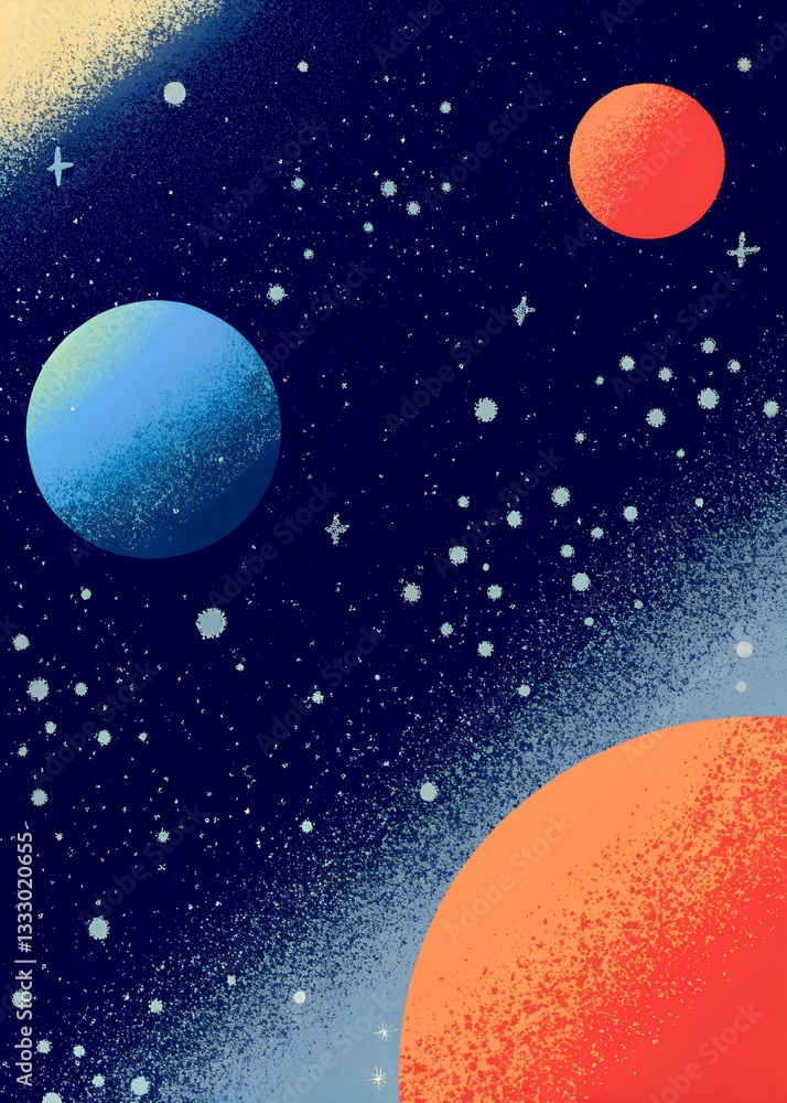 Fototapeta premium Space field in vintage grainy textured style, astronomical background