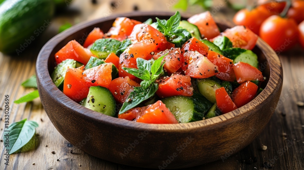 Fresh, vibrant salad of diced tomatoes and cucumbers (2) Fresh, vibrant salad of diced tomatoes and cucumbers (2)