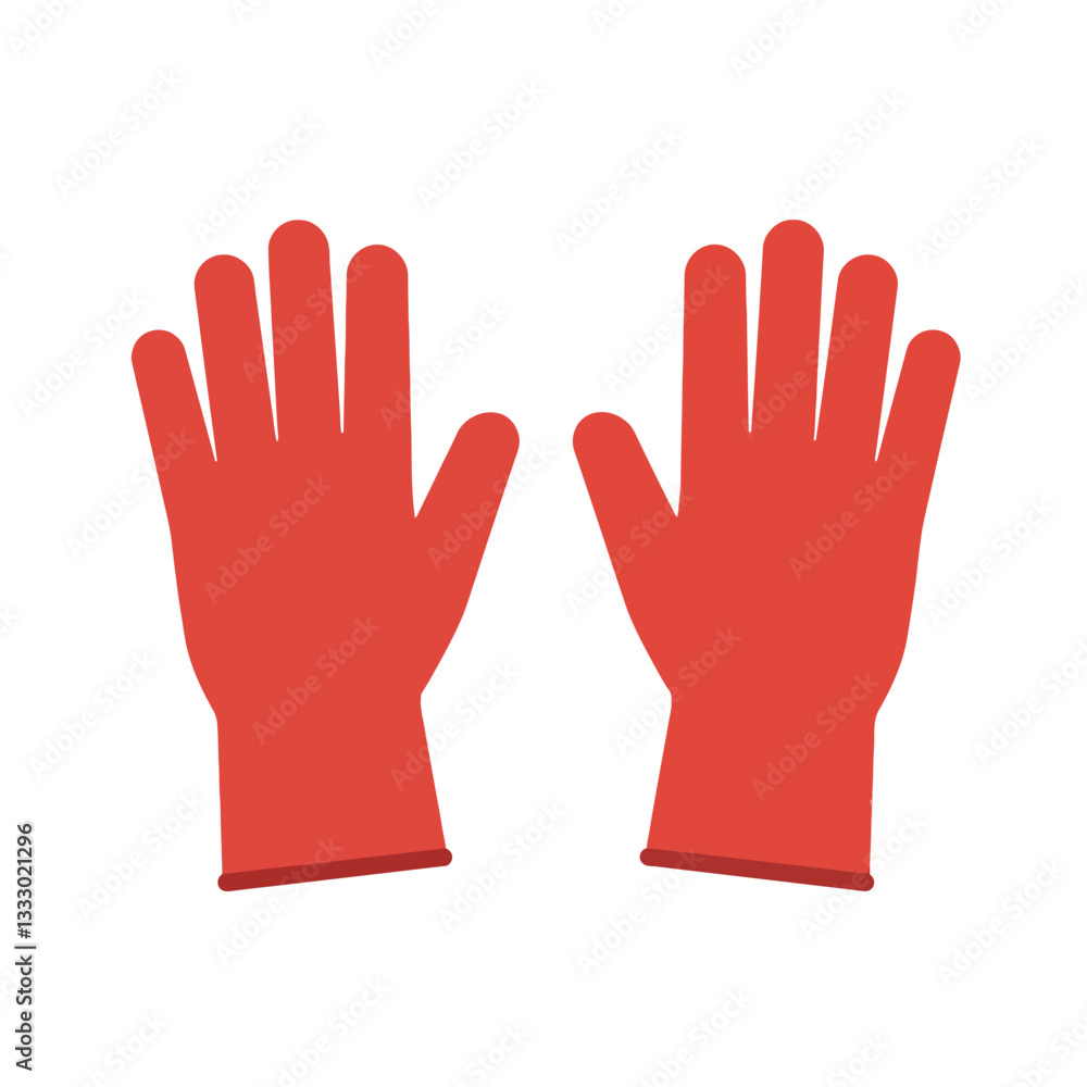 Red rubber gloves in a flat design style, ideal for cleaning tasks and household chores, showcasing a bright and cheerful atmosphere in vector illustration Red rubber gloves in a flat design style, ideal for cleaning tasks and household chores, showcasing a bright and cheerful atmosphere in vector illustration