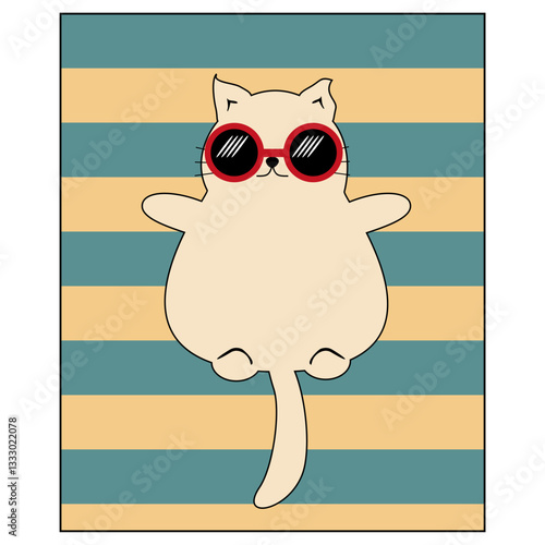 Nice cute cat lying on the striped rug relax rest sunbath sleep dream vector illustration	