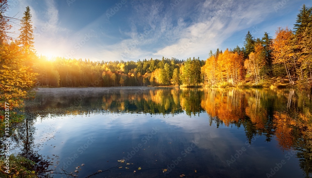 Fototapeta premium autumn in a scenic forest lake