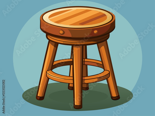 vector of sturdy wooden stool with a round seat and four thick legs. The design is plain, commonly used in kitchens or workspaces.