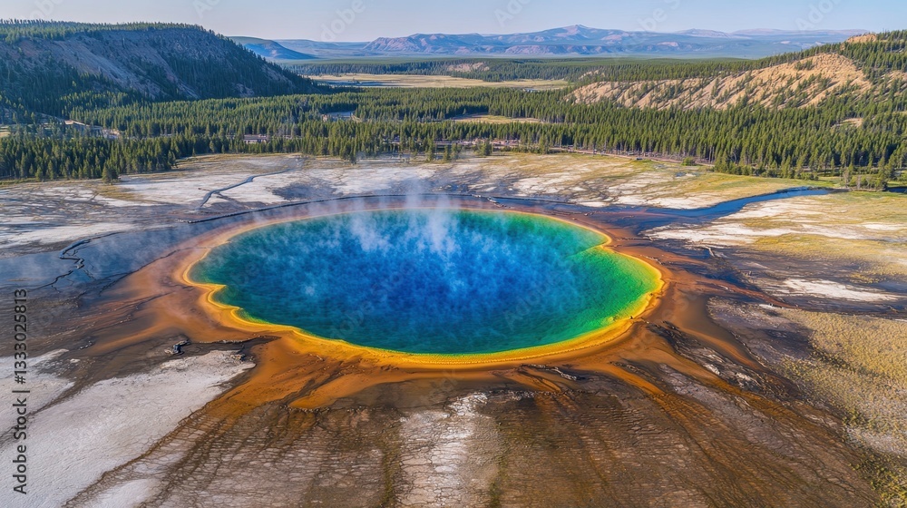 Vibrant geothermal activity at grand prismatic spring yellowstone national park aerial view nature's colors Vibrant geothermal activity at grand prismatic spring yellowstone national park aerial view nature's colors