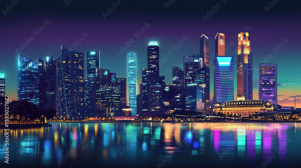 Fototapeta premium Captivating skyline illumination of a modern metropolis at twilight hour