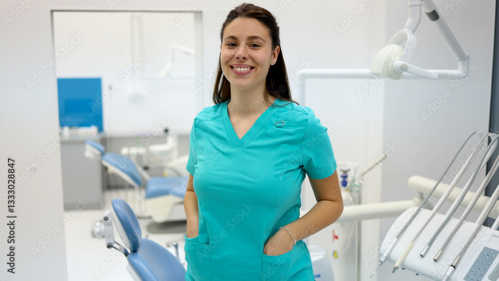 Fototapeta premium Confident dental technician her office