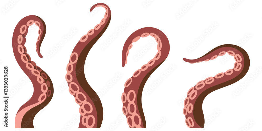 Fototapeta premium Set of purple tentacles octopus Vector illustration