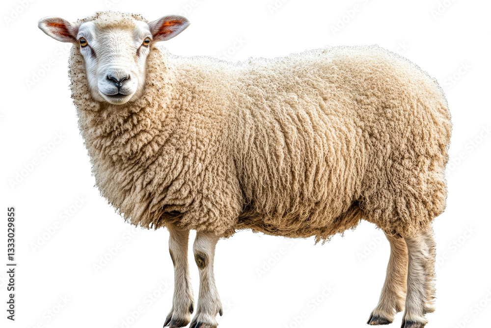 A close-up studio shot of a fluffy sheep looking at camera, cut out transparent A close-up studio shot of a fluffy sheep looking at camera, cut out transparent