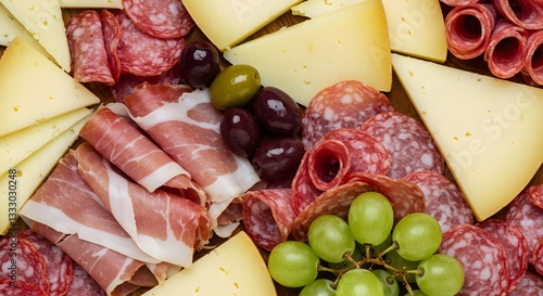 Delicious italian antipasto platter with salami cheese and grapes food meat wine meal life snack