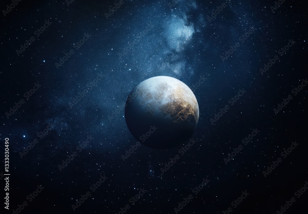 Fototapeta premium A distant planet illuminated in the vast starry space, showcasing the beauty of the cosmos.