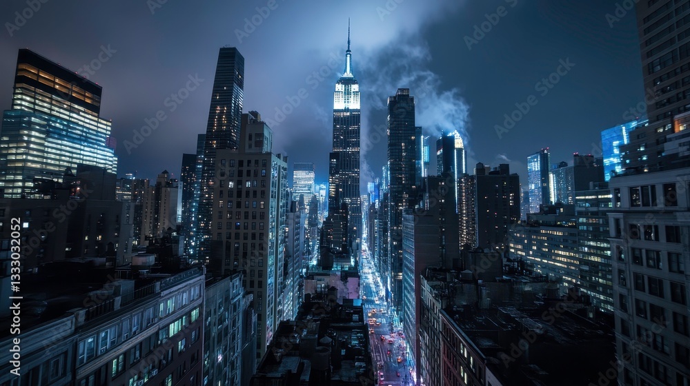 Obraz premium Nighttime skyline photography of the in city urban landscape dramatic view