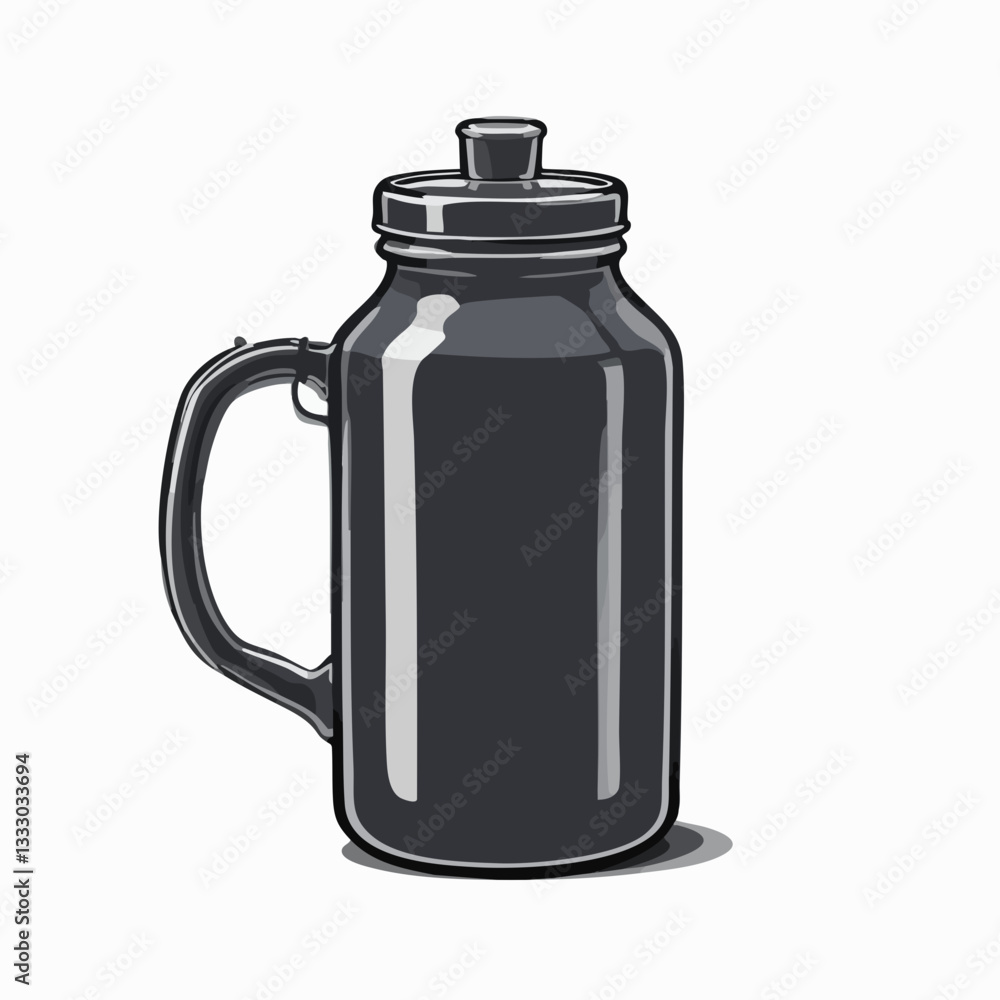 Fototapeta premium Dark Gray Water Bottle with Handle and Lid. Vector image