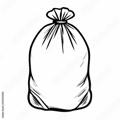 Drawn illustration of a tied plastic bag. Vector image