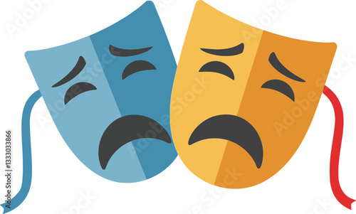 Colorful theater masks representing comedy and tragedy in a flat design style as vibrant vector art
