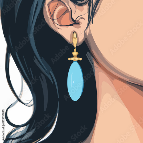 Elegant Turquoise and Gold Earring Design. Vector image