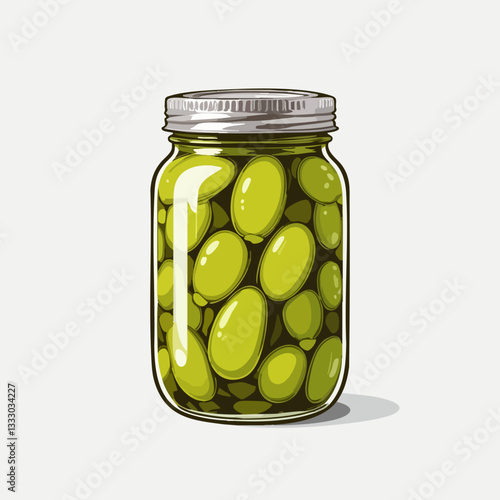 Glass Jar of Green Olives. Vector image