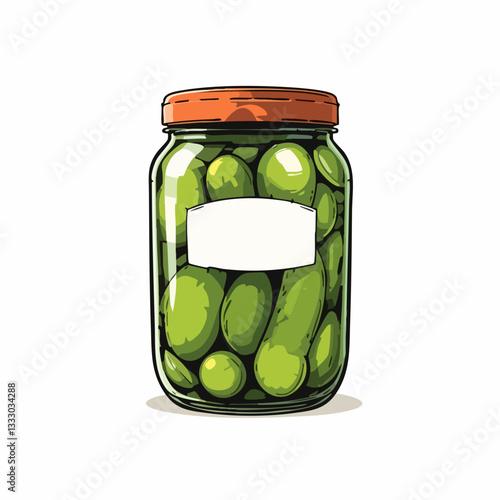 Glass Jar of Pickled Cucumbers with Blank Label. Vector image