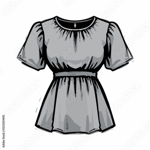 Gray short sleeve peasant blouse design. Vector image