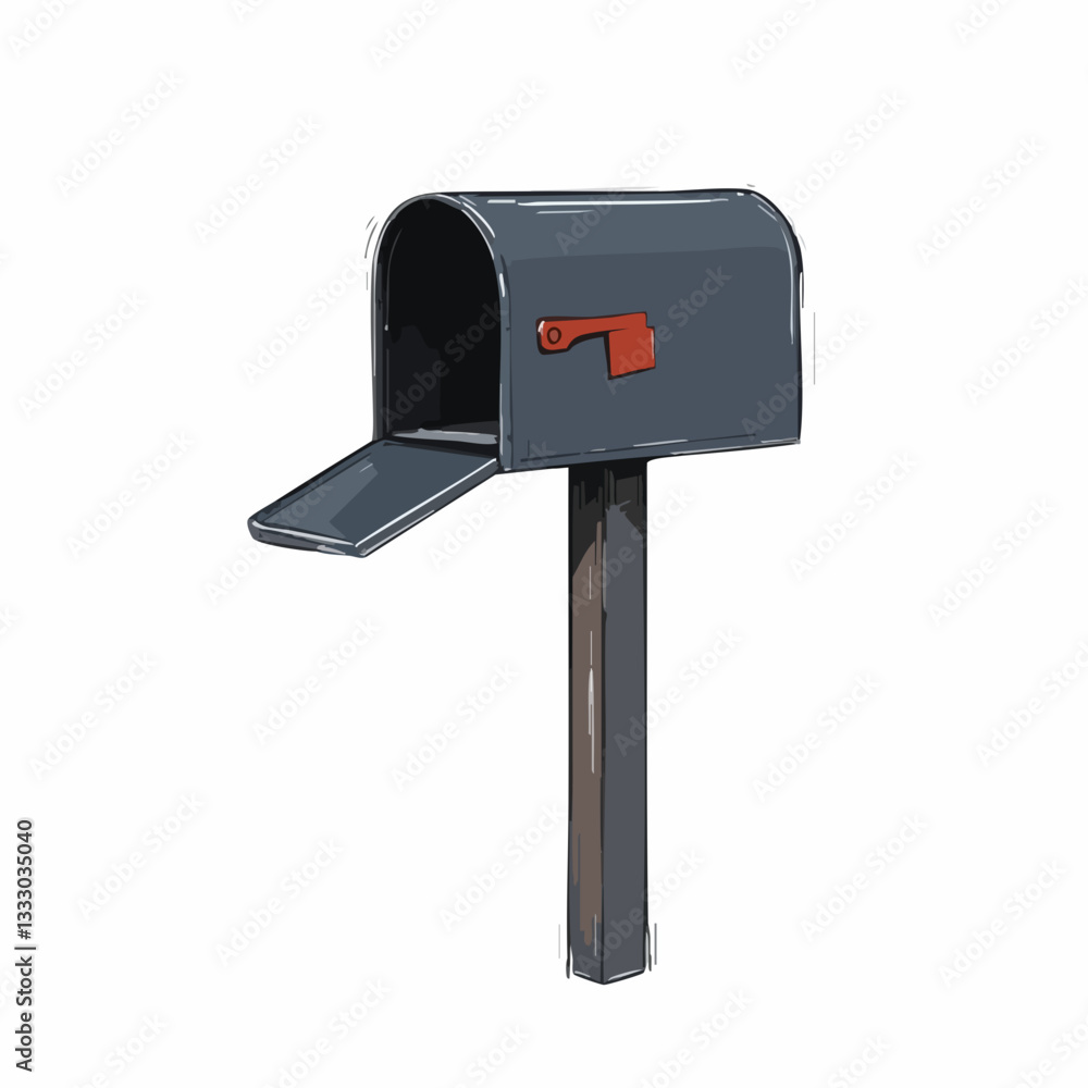 Mailbox with open door hand-drawn style. Vector image Mailbox with open door hand-drawn style. Vector image