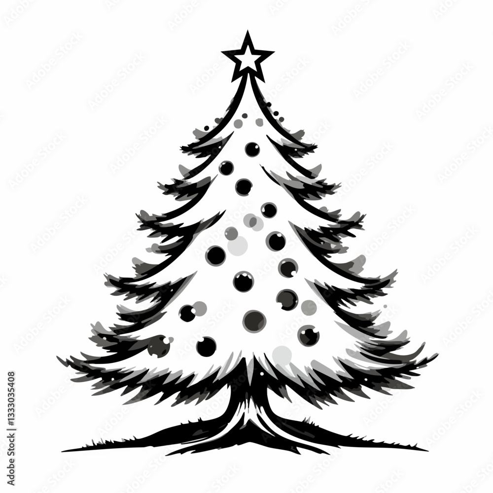 Obraz premium Ornate Decorated Christmas Tree Graphic Design. Vector image